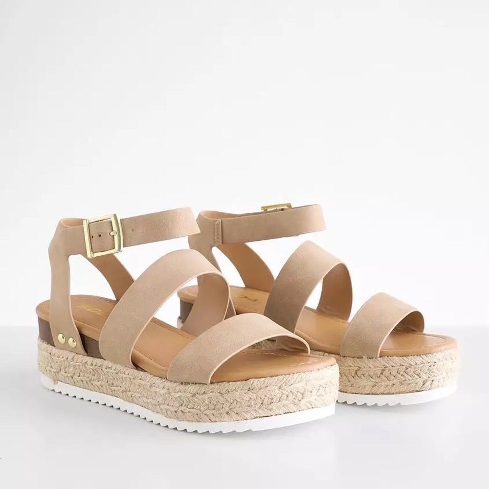 Soda Bryce Espadrille Platform Sandal in Taupe Strappy Faux Leather - Picture 4 of 8